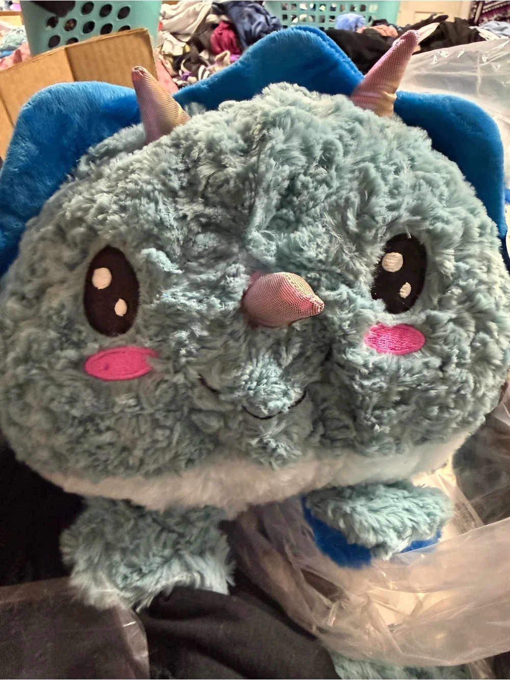 Reversible Plush Dinosaur Headband - Blue, Gray - Source Unknown